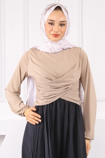 Vizon Çapraz Drape Detaylı Sandy Bluz