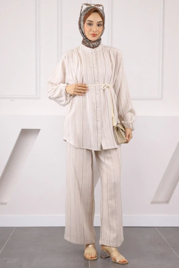 Vizon Gömlek Pantolonlu Keten Takım