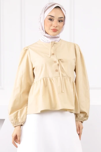 Vizon Kol Lastikli Poplin Gömlek