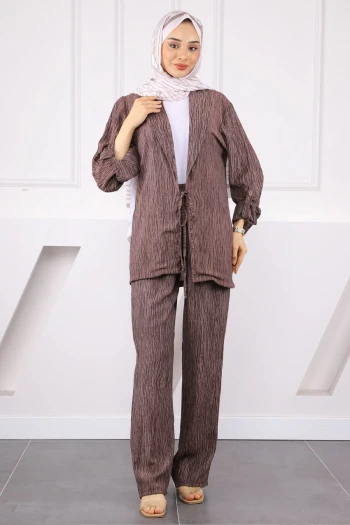 Vizon Ön Bağlamalı Kimono Pantolonlu Takım