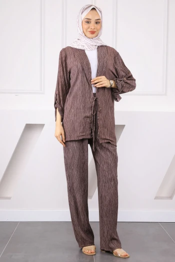 Vizon Ön Bağlamalı Kimono Pantolonlu Takım