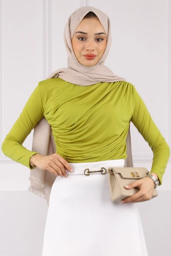 Yağ Yeşili Önü Drapeli Sandy Bluz