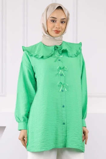 Yeşil Bebe Yaka Fiyonk Detaylı Tunik