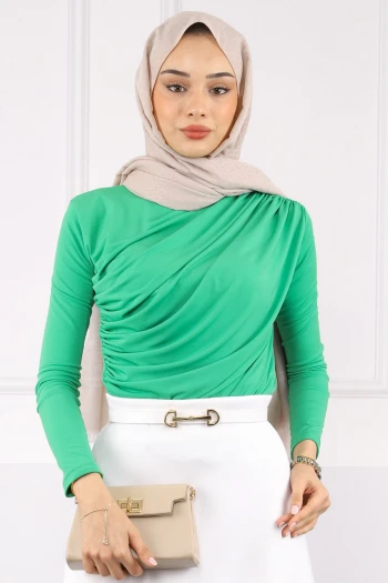 Yeşil Önü Drapeli Sandy Bluz