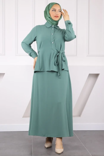 Yeşil Önü Taş Detaylı Linda Tunik