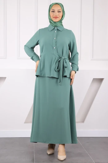 Yeşil Önü Taş Detaylı Linda Tunik