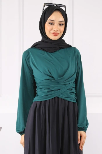Zümrüt Çapraz Drape Detaylı Sandy Bluz