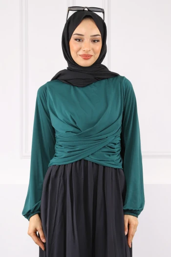Zümrüt Çapraz Drape Detaylı Sandy Bluz