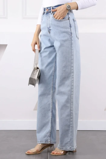 Açık Mavi Yüksek Bel Palazzo Kot Pantolon