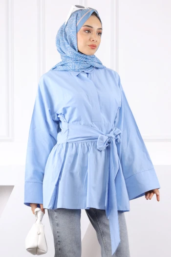 Bebe Mavi Bel Kuşaklı Tunik