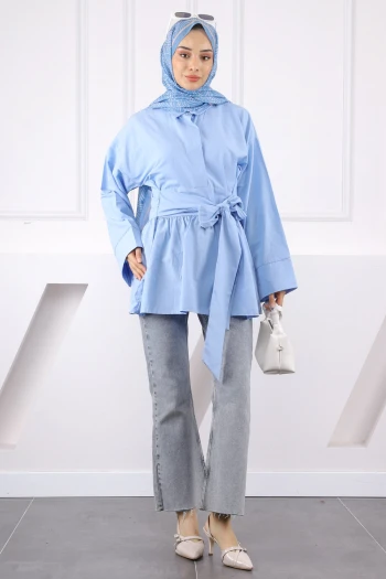 Bebe Mavi Bel Kuşaklı Tunik