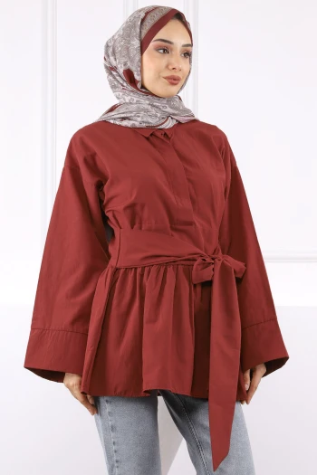 Bordo Bel Kuşaklı Tunik