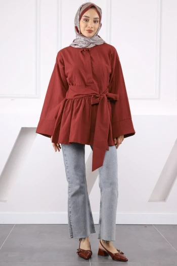Bordo Bel Kuşaklı Tunik