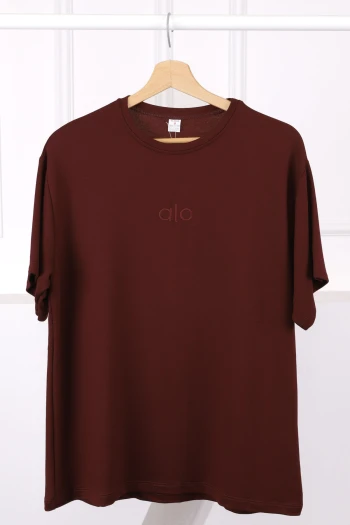 Bordo Nakışlı Kısa Kol Modal T-Shirt