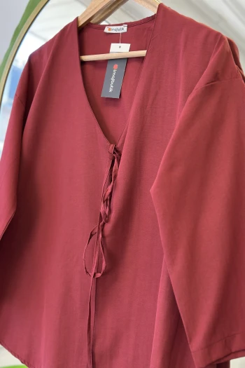 Bordo Ön Bağlamalı Kimono