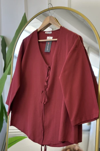 Bordo Ön Bağlamalı Kimono
