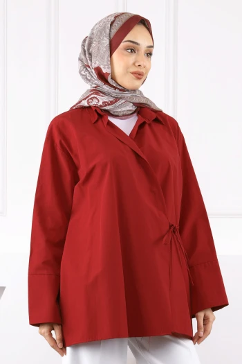 Bordo Yandan Bağlamalı Kimono