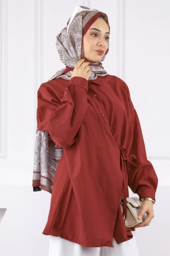 Bordo Yandan Bağlamalı Modal Tunik