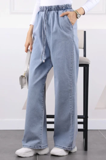 Buz Mavi Bel Lastikli Salaş Palazzo Kot Pantolon