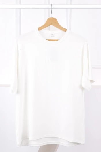 Ekru Nakışlı Kısa Kol Modal T-Shirt