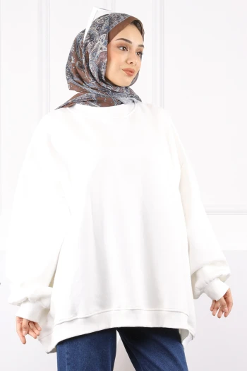 Ekru Oversize Üç İplik Sweatshirt