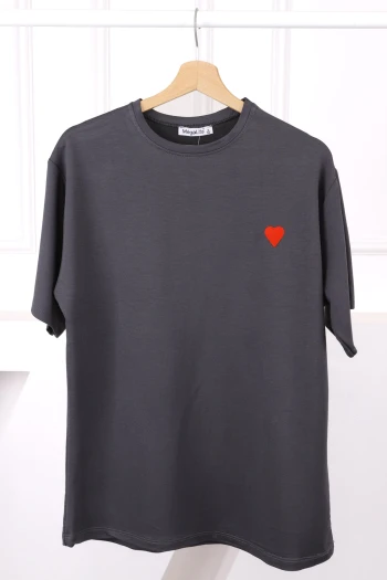 Füme Nakışlı Kısa Kol Modal T-Shirt