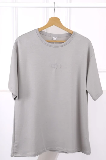 Gri Nakışlı Kısa Kol Modal T-Shirt