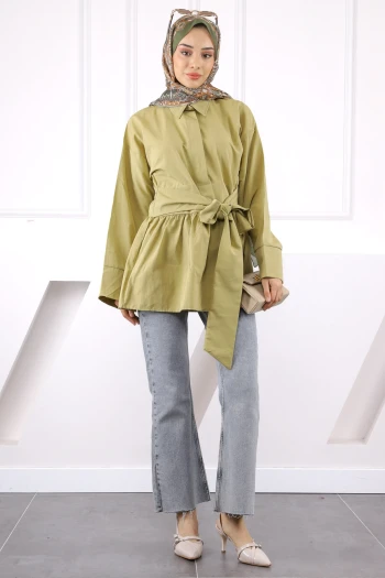 Haki Bel Kuşaklı Tunik