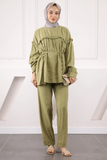 Haki Beli İpli Tunik Pantolonlu Modal Takım