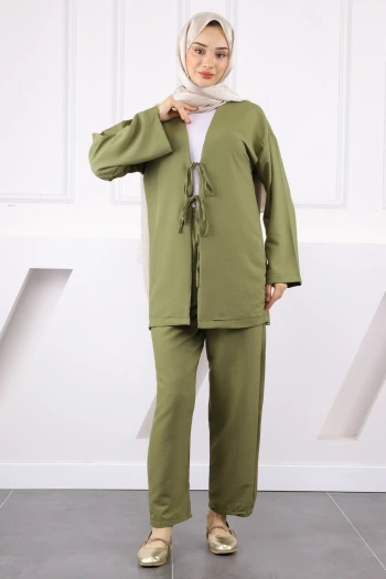 Haki Kimono Pantolonlu Modal Takım