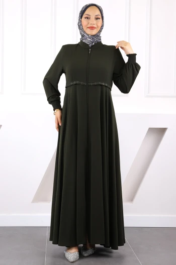 Haki Kol Gipeli Nakışlı Ferace