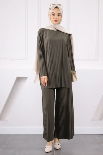 Haki Piliseli Sandy Tunik Pantolon Takım