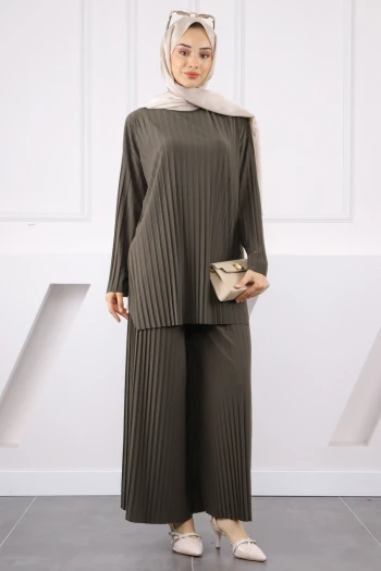 Haki Piliseli Sandy Tunik Pantolon Takım