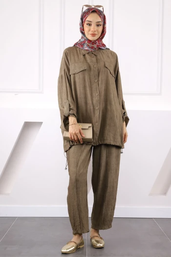 Haki Tunik Pantolonlu Takım