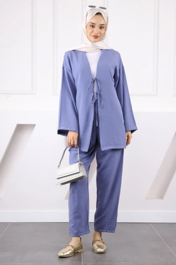 İndigo Kimono Pantolonlu Modal Takım