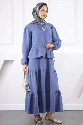 İndigo Müslin Gömlek Etekli Takım