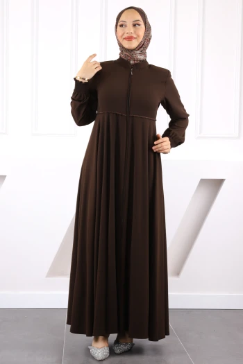 Kahverengi Kol Gipeli Fermuarlı Ferace