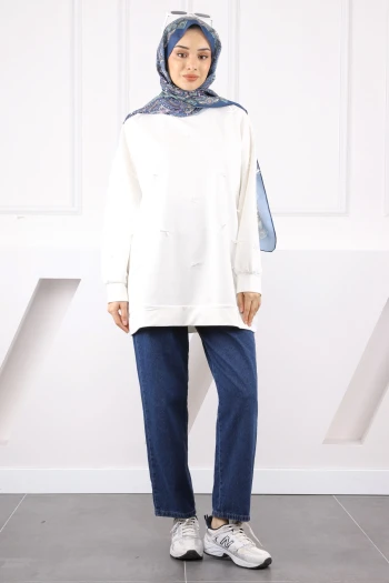 Krem Fiyonk Detaylı Modal Sweatshirt