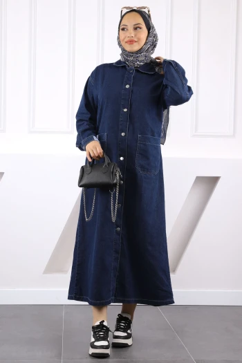 Lacivert Cepli Düğmeli Kot Kap