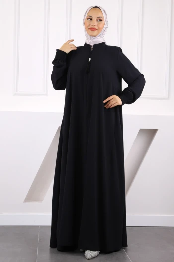 Lacivert Kol Lastikli Fermuarlı Ferace