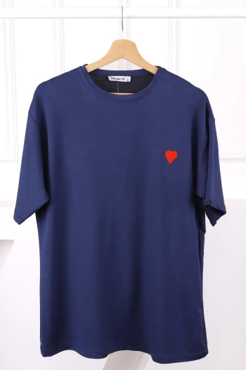 Lacivert Nakışlı Kısa Kol Modal T-Shirt