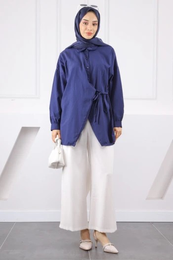 Lacivert Yandan Bağlamalı Modal Tunik