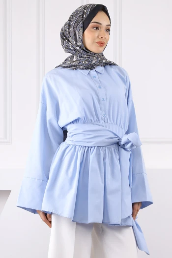 Mavi Bel Bağlamalı Tunik