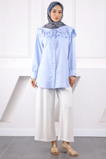 Mavi Yaka Detaylı Gömlek