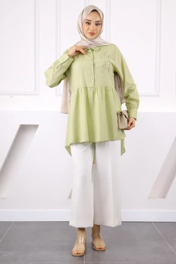 Mint Yeşili Taş Detaylı Tunik