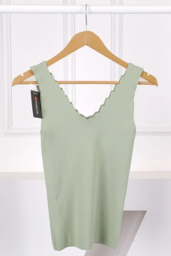 Mint Yeşili V Yaka Bluz