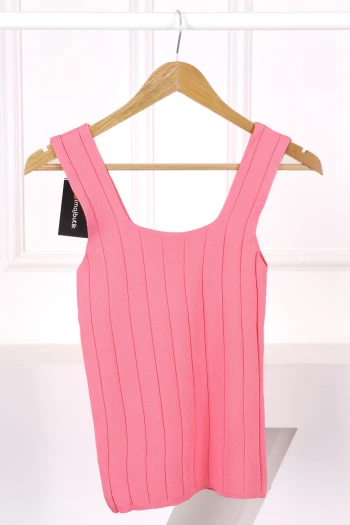 Pembe Fitilli Kare Yaka Bluz