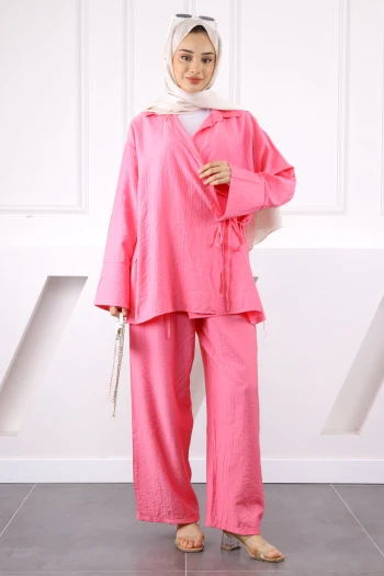 Pembe Kimono Modal Pantolonlu Takım