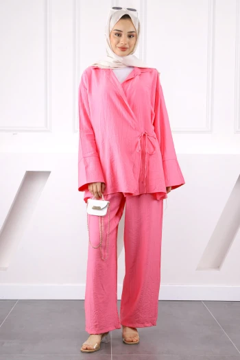 Pembe Kimono Modal Pantolonlu Takım
