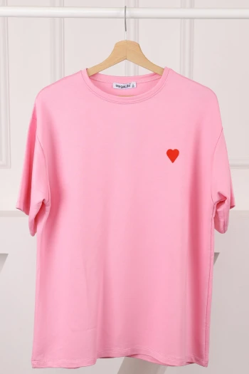 Pembe Nakışlı Kısa Kol Modal T-Shirt